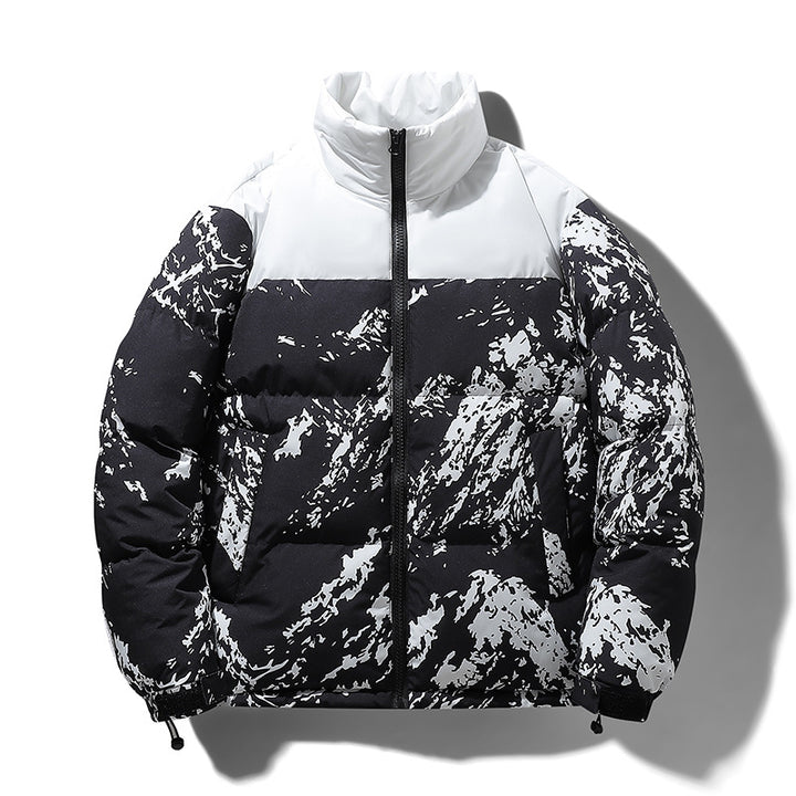 Herren Wattierte Steppjacke mit Camouflage‑Print, hohem Stehkragen & verstellbarem Saum Drune