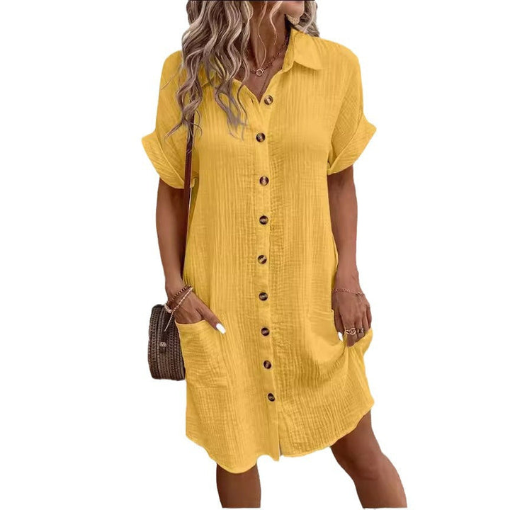 Damen Hemdblusenkleid aus leichtem Baumwollstoff mit praktischen Taschen und durchgehender Knopfleiste Drune