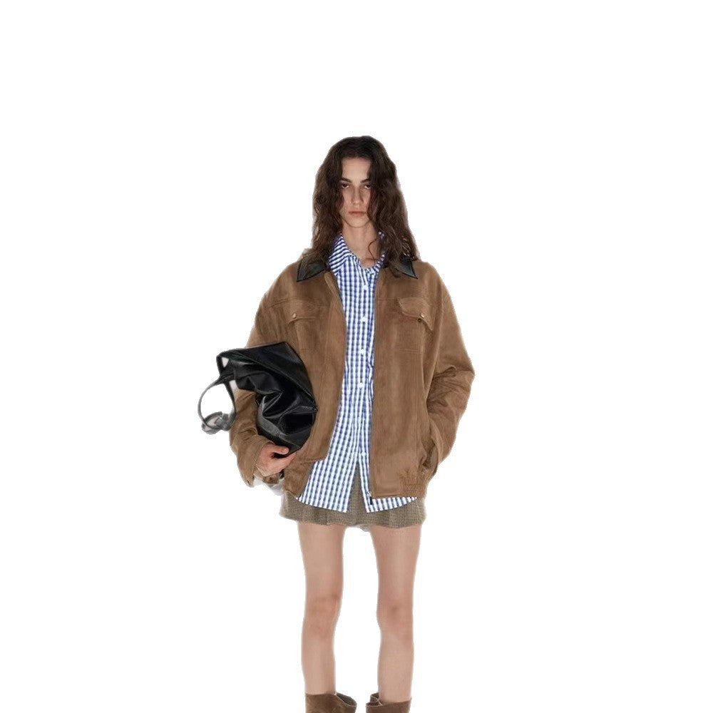 Damen Modische Oversized Weste aus hochwertigem Wildleder Drune