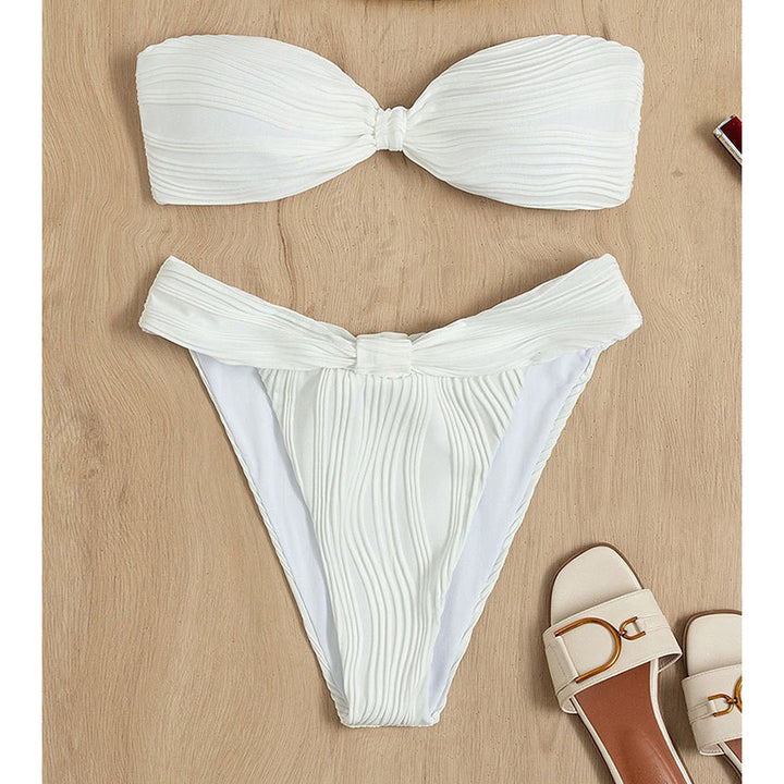 Damen Bandeau-Bikini mit stilvollem Rüschendetail und hohem Taillenschnitt Drune