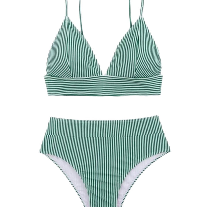 Damen Hochgeschnittener Bikini mit elegantem Streifenmuster Drune
