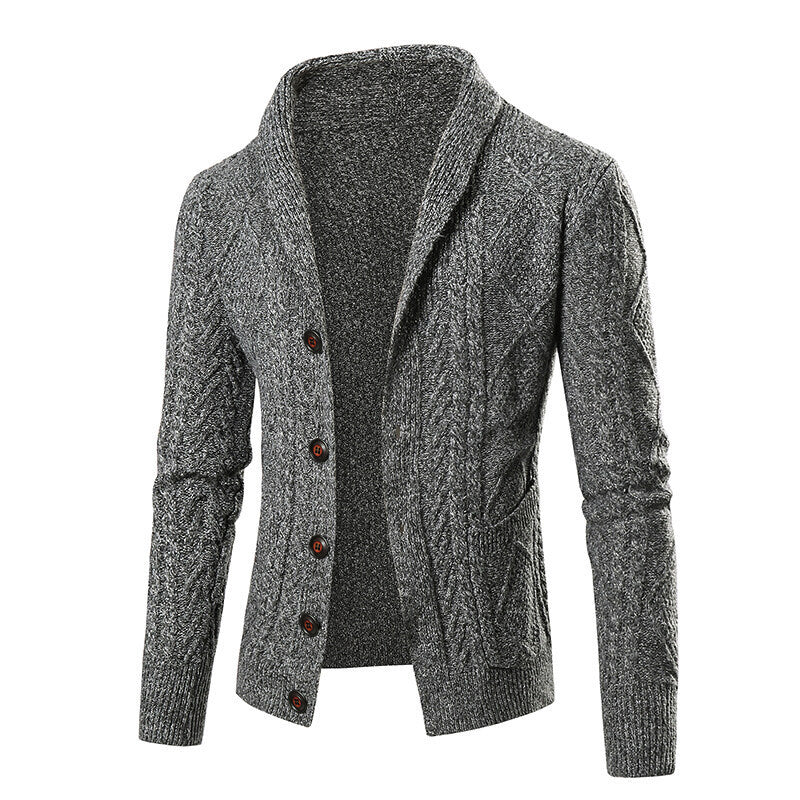 Herren nan grobgestrickte Strickjacke mit Schalkragen und Zopfmuster Drune