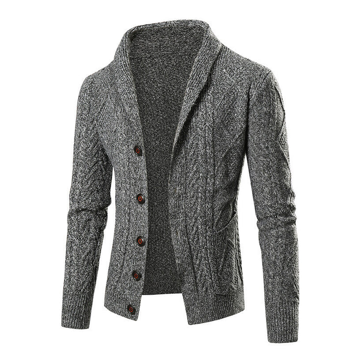 Herren nan grobgestrickte Strickjacke mit Schalkragen und Zopfmuster Drune