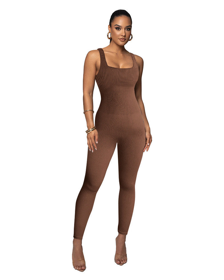 Damen Figurbetonter Strick-Jumpsuit mit Quadrat-Ausschnitt Drune