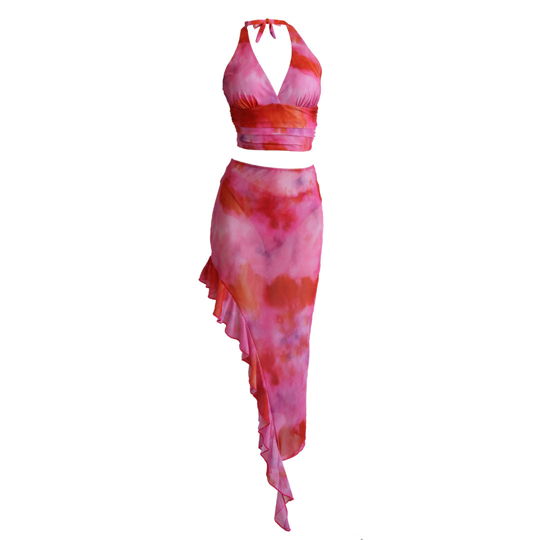 Damen Badeanzug-Set mit asymmetrischem Volant und trendigem Oberteil Drune