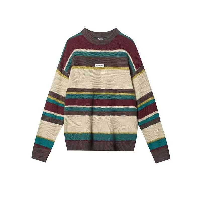 Herren Lässiger Grobstrickpullover mit buntem Streifenmuster Drune