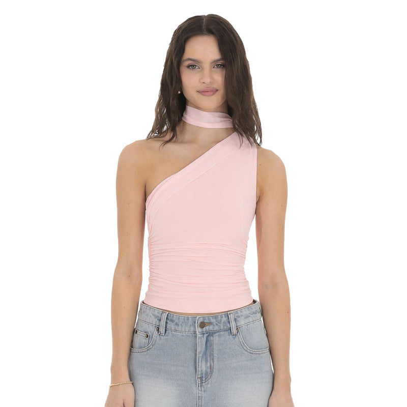 Damen asymmetrisches Wickeloberteil mit hohem Kragen und eleganter Taillierung Drune