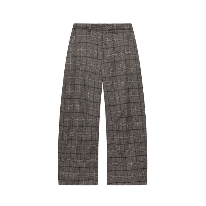 Damen nan Glencheck-Hose mit hoher Taille, weitem Bein, Bügelfalte und verdeckter Frontleiste Drune