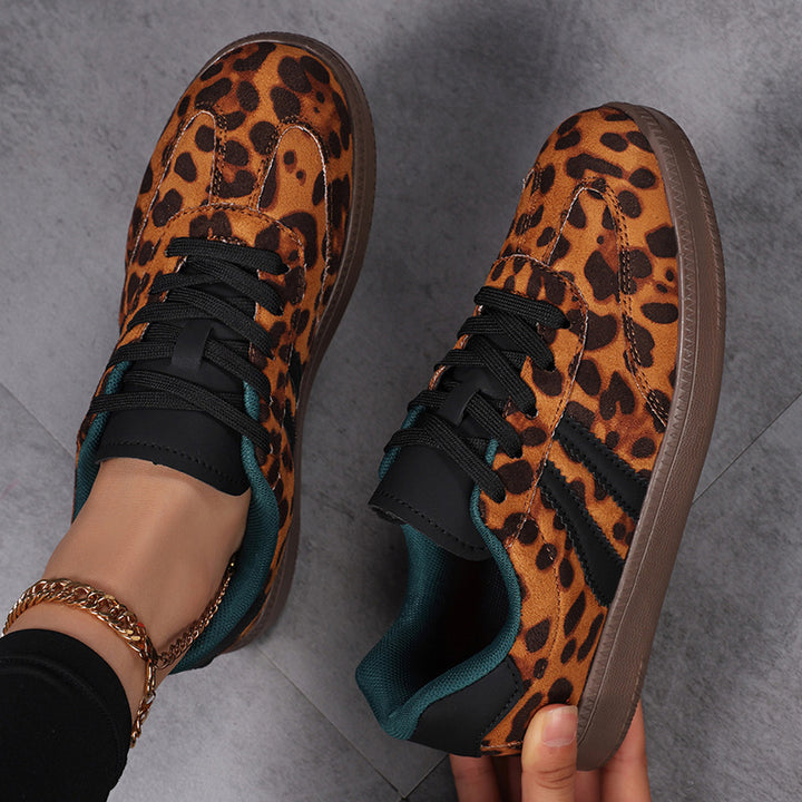 Damen nan Leopardenmuster Wildlederoptik Sneaker mit ergonomischer Polstersohle und rutschfester Gummisohle Drune