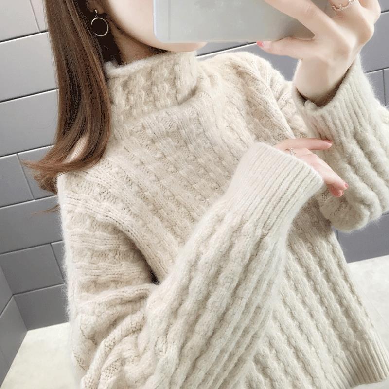Damen Strickpullover im modernen Rippdesign mit hohem Kragen und lässigen Ärmeln Drune