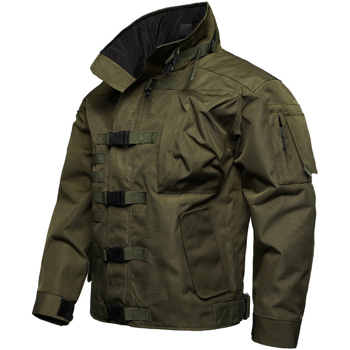 Herren Taktische Feldjacke mit modularen Steckverschlüssen und verstaubarer Kapuze Drune