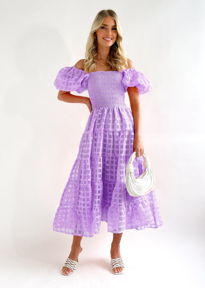Damen Maxi-Kleid mit Puffärmeln und elastischem Oberteil Drune