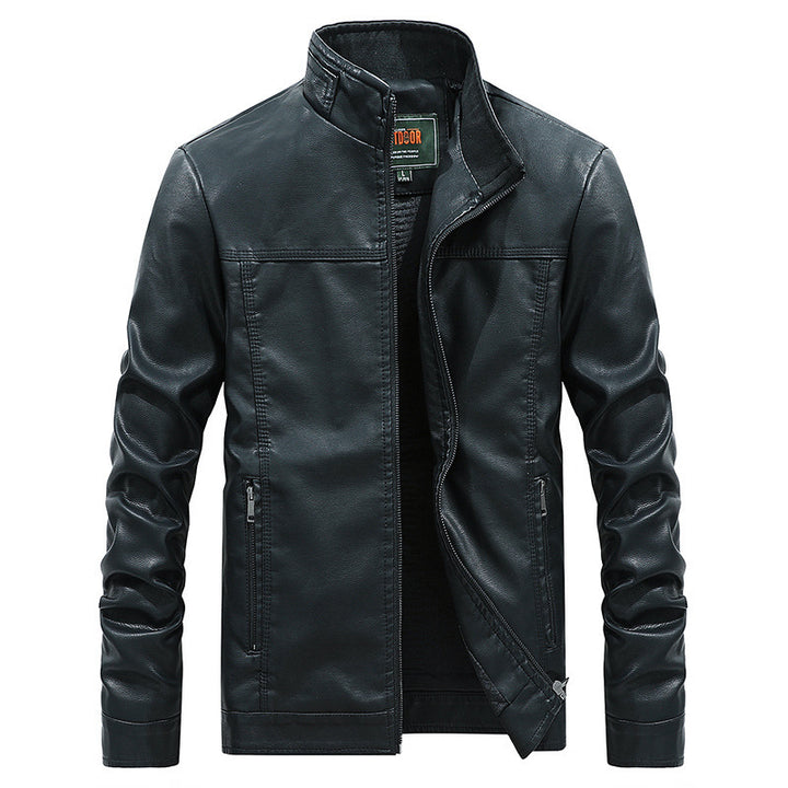 Herren Modernes Lederimitat-Fieldblouson mit Stehkragen und Reißverschlusstaschen Drune