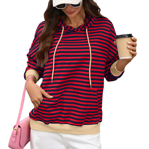 Damen gestreifter Hoodie mit lässigem Schnitt und kontrastierenden Details Drune
