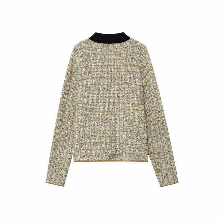 Damen Bouclé-Polo-Strickpullover mit Tweed-Effekt Drune