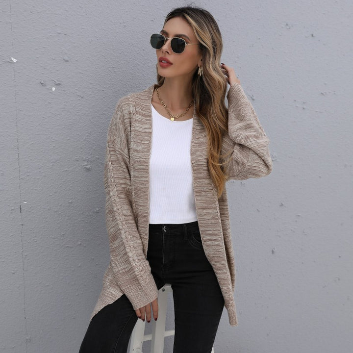 Damen Lässiger Oversize-Strickcardigan mit Zopfmuster offener Front Drune