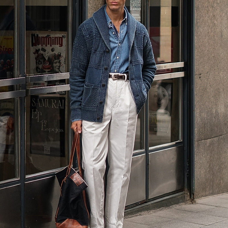 Herren Gestrickter Schalkragen-Cardigan mit Strukturstrick und aufgesetzten Taschen Drune