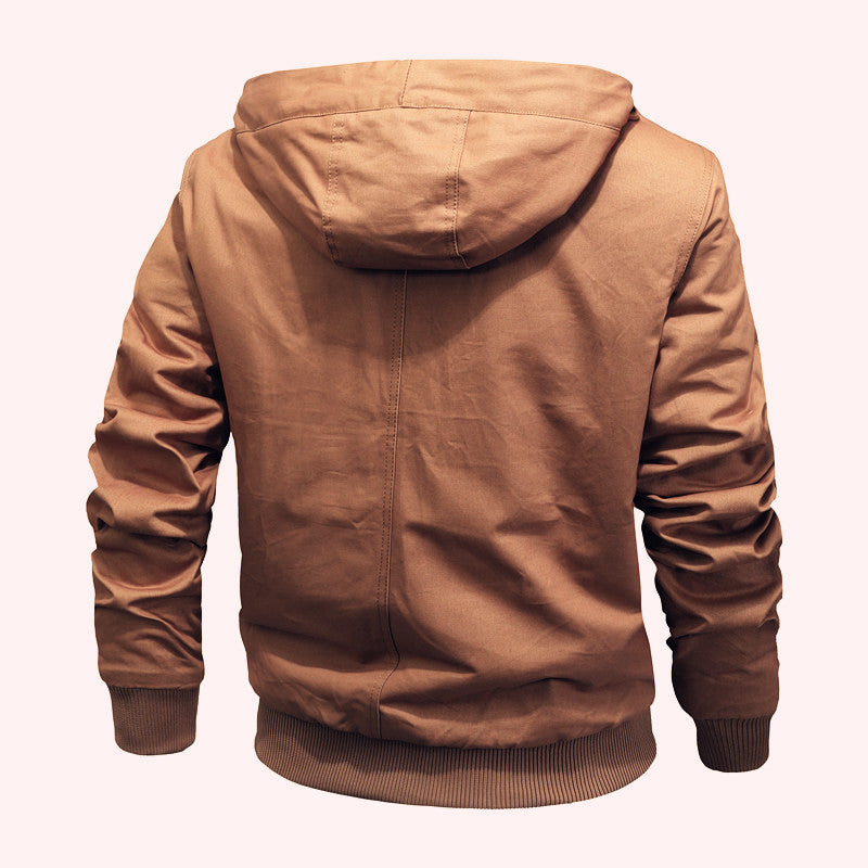 Herren Sherpagefütterte Kapuzen-Canvasjacke mit Thermoisolierung und Rippbündchen Drune