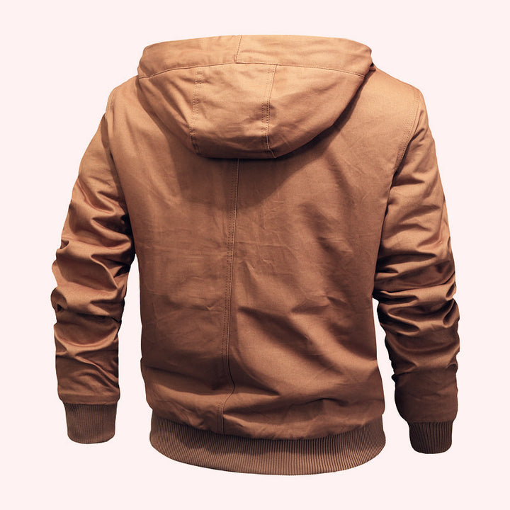 Herren Sherpagefütterte Kapuzen-Canvasjacke mit Thermoisolierung und Rippbündchen Drune