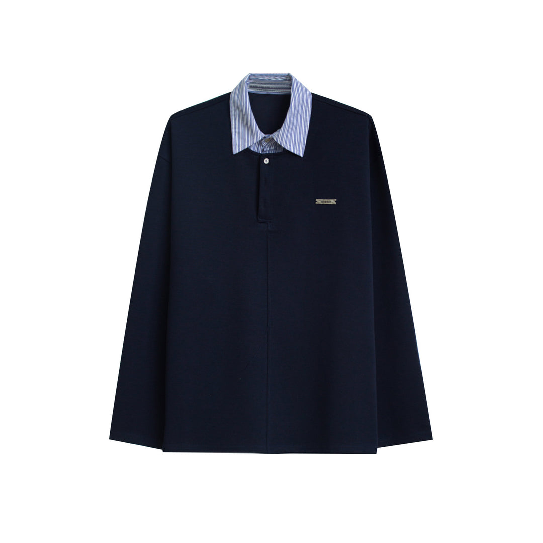 Herren Lässiges Poloshirt mit Langarm und Knopfleiste Drune
