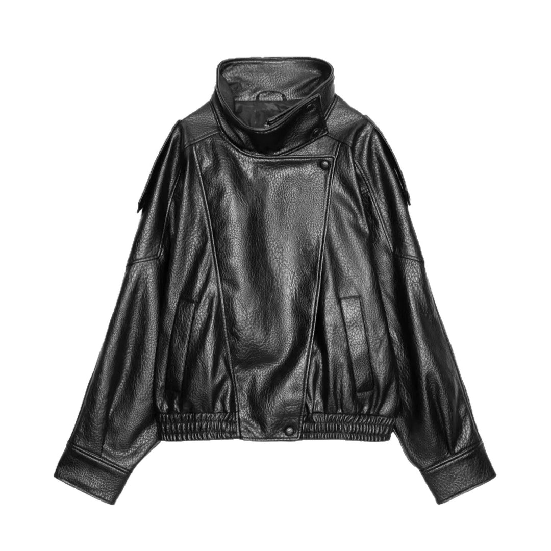 Damen Modische Lederjacke mit hohem Kragen