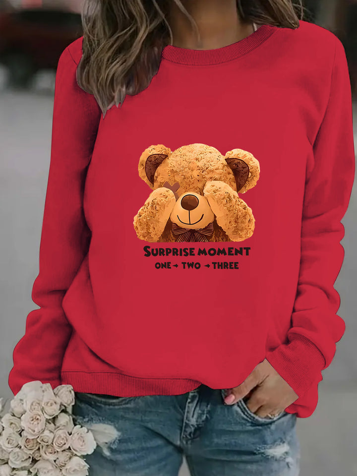 Damen Sweatshirt mit niedlichem Bärenmotiv und modernem Schriftzug Drune
