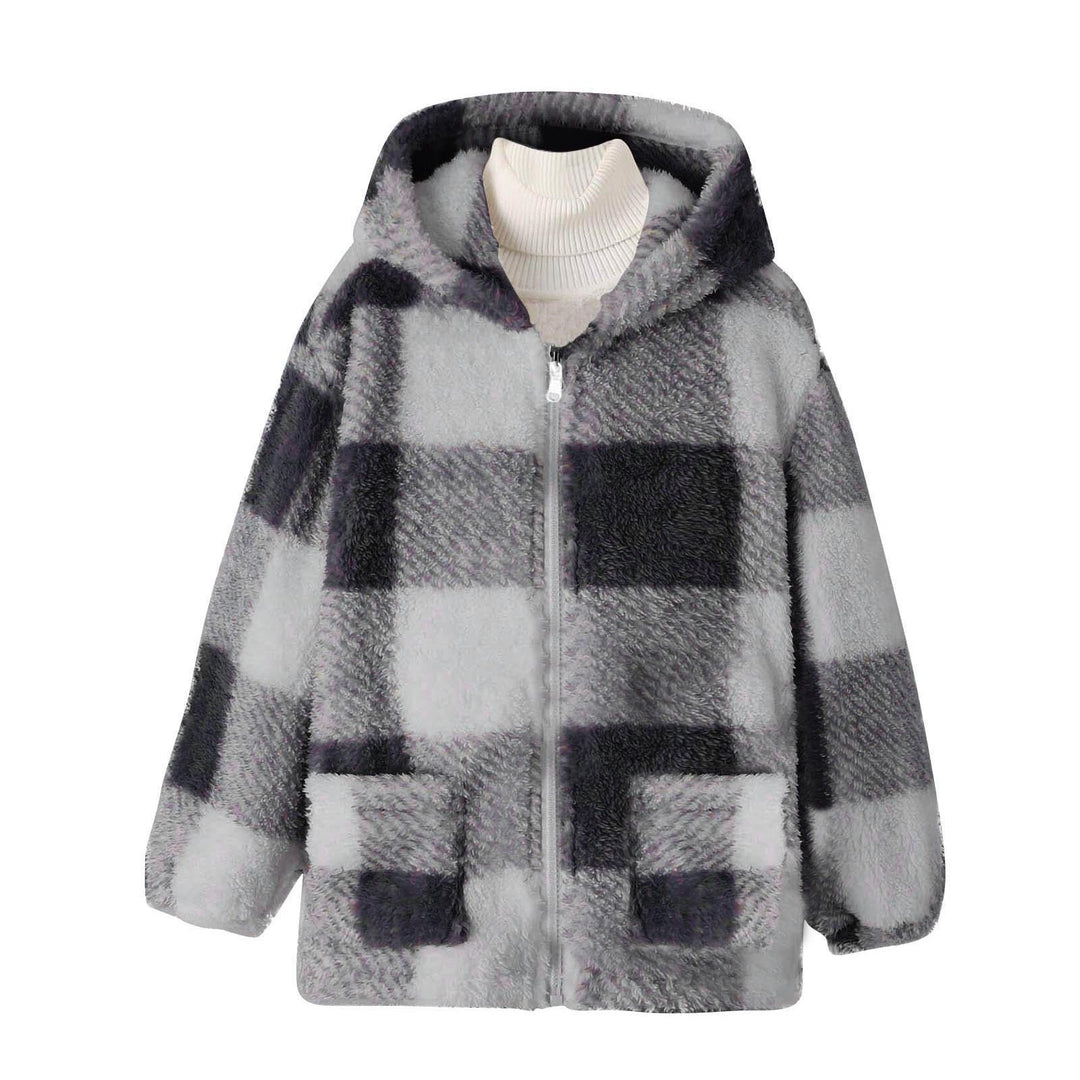 Damen Fleecejacke mit kariertem Muster und praktischen Taschen Drune