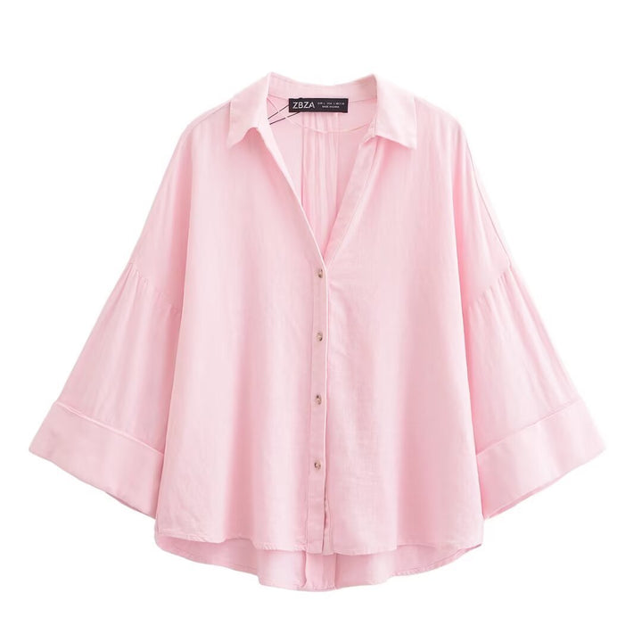 Damen Hemdblusenshirt mit lässigem Schnitt und eleganten 3/4-Ärmeln Drune