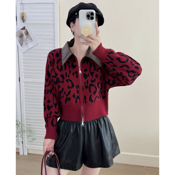Damen Modische Kurzstrickjacke mit Reißverschluss Drune