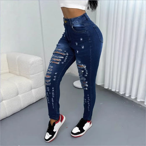 Damen Hochtaillierte Ripped-Skinny-Jeans mit taillenformendem Komfortbund Drune
