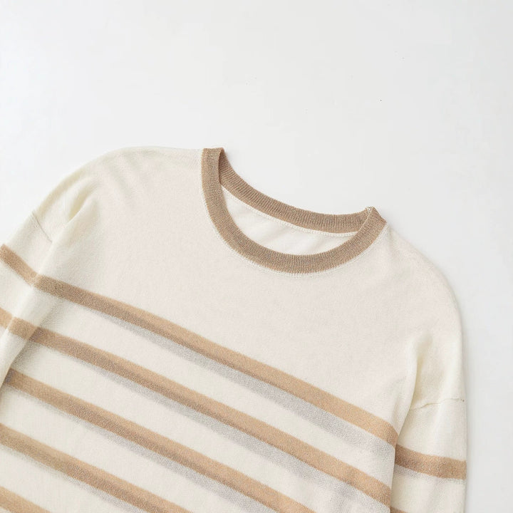 Damen Feinstrickpullover mit Lurex-Streifen und Rundhalsausschnitt Drune