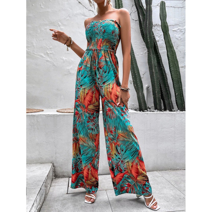 Damen Palazzo Jumpsuit mit floralen Mustern und elastischem Oberteil Drune