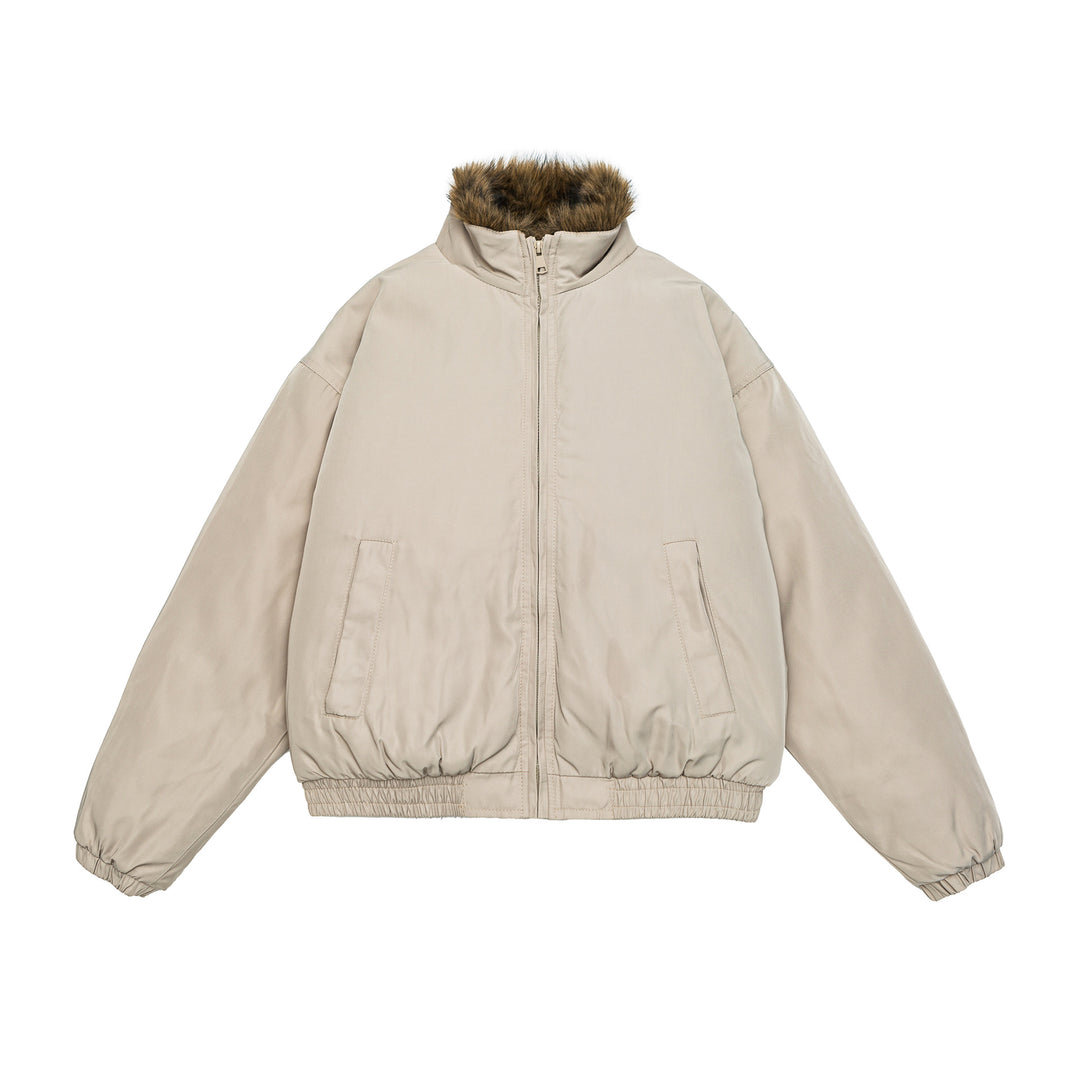 Damen Oversize wattierte Bomberjacke mit elastischem Saum und Kunstfellbesatz Drune