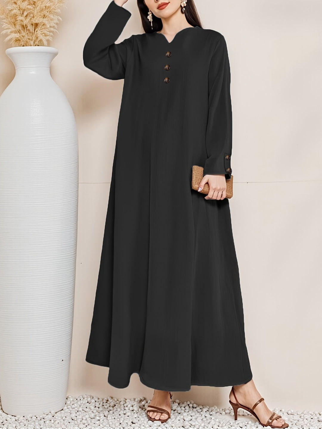 Damen Maxikleid mit eleganter Knopfleiste Drune