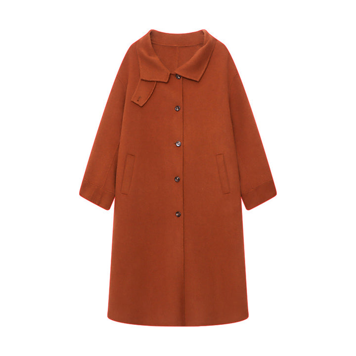 Damen eleganter Wollmantel mit Karo-Akzenten und hoher Knopfleiste Drune
