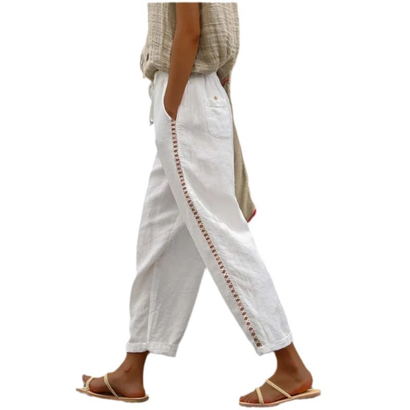 Damen Palazzo-Hose mit elastischem Bund und seitlichem Bindegürtel Drune