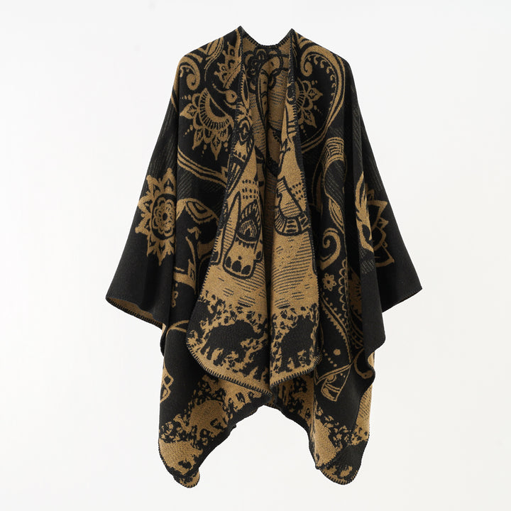 Damen Ornamentales Jacquard-Wickelcape mit weichem Fall Drune
