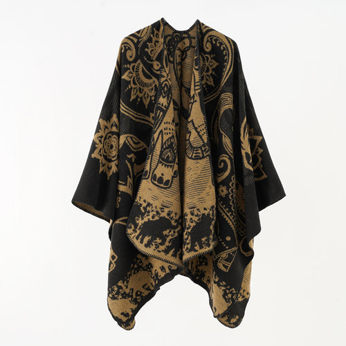 Damen Ornamentales Jacquard-Wickelcape mit weichem Fall Drune