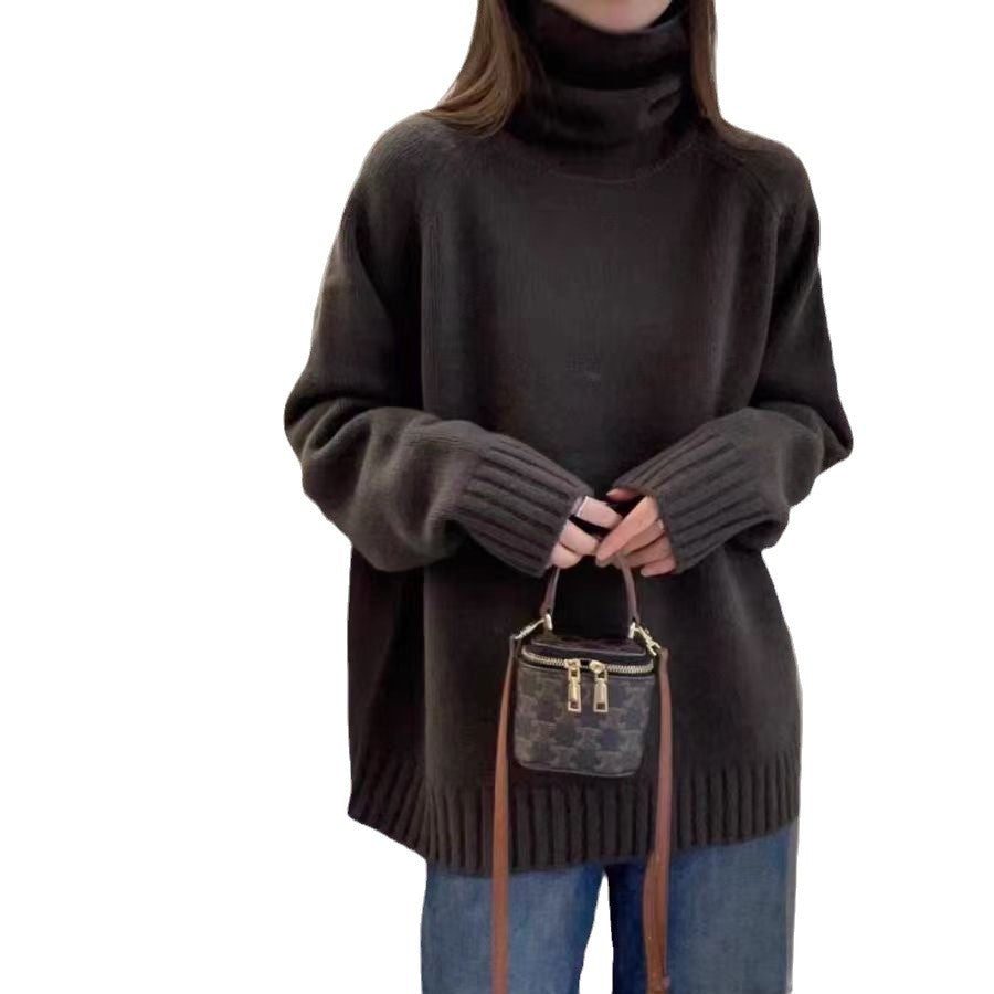 Damen Grobstrickpullover mit Stehkragen und seitlichen Schlitzen Drune