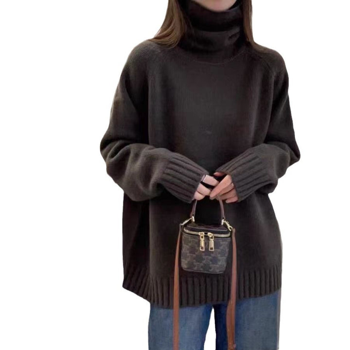 Damen Grobstrickpullover mit Stehkragen und seitlichen Schlitzen Drune