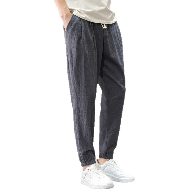 Herren Relaxed-Fit Leinenmix Jogginghose mit Bundfalten, Kordelzug und elastischen Beinabschlüssen Drune