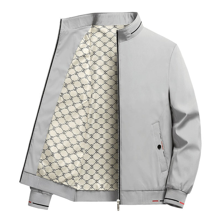 Men's  patterned-lined funnel-collar zip-up casual jacket Drune