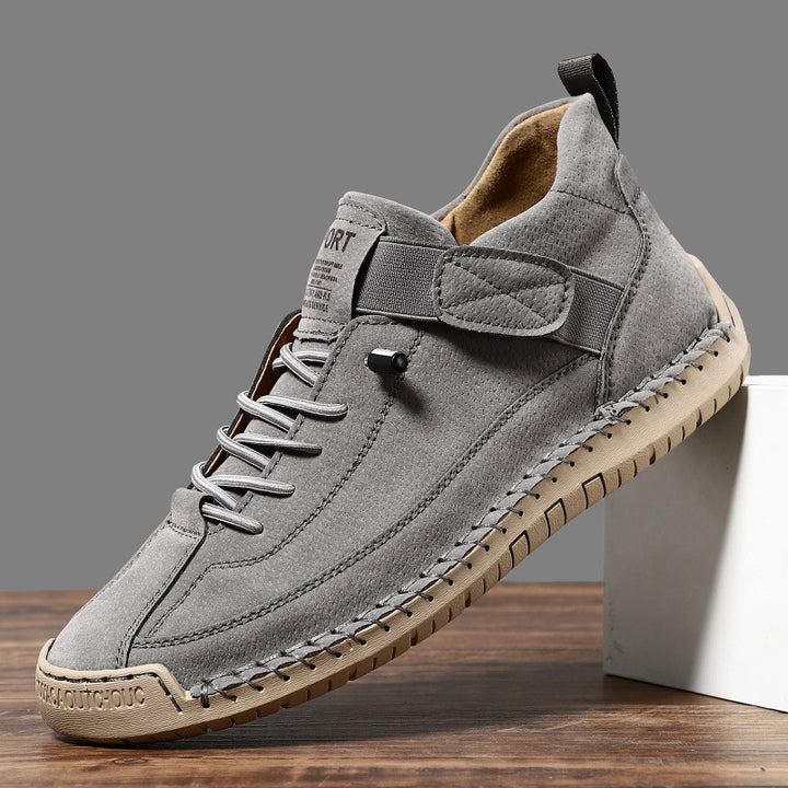 Herren Ledernachahmender Freizeit‑Sneaker mit Klettriemen, Mokassinnaht & profilierter Gummisohle Drune