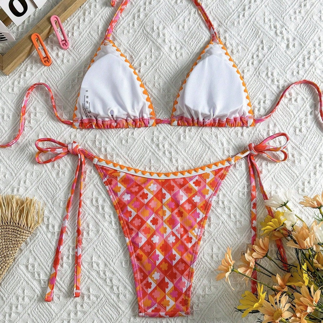 Damen Triangel-Bikini mit verspieltem Karomuster und raffinierten Trägern Drune