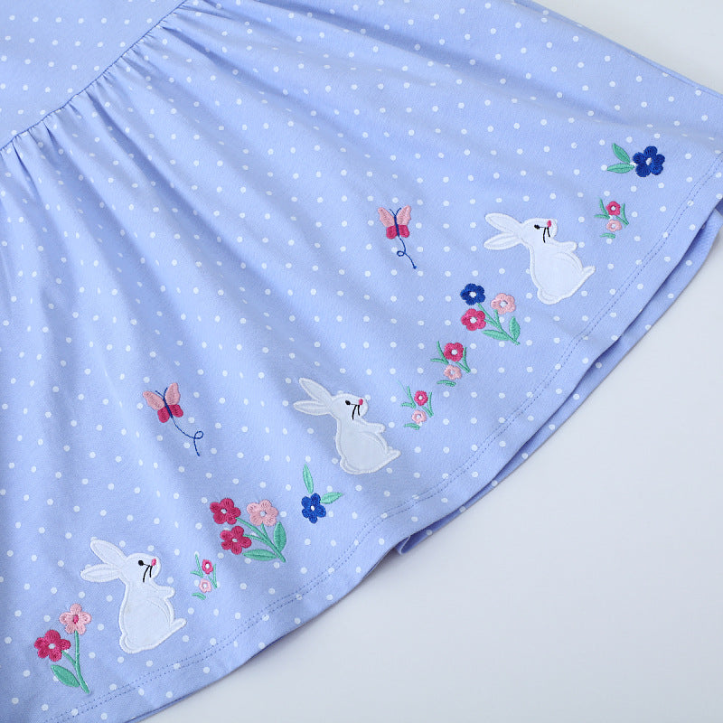 Mädchen Kurzarm Kleid mit fließendem Schnitt und süßem Hasenmotiv Drune