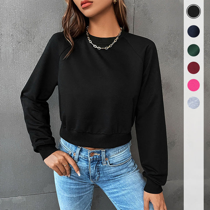 Damen Kurzes minimalistisches Sweatshirt mit Raglanärmeln und geripptem Saum Drune