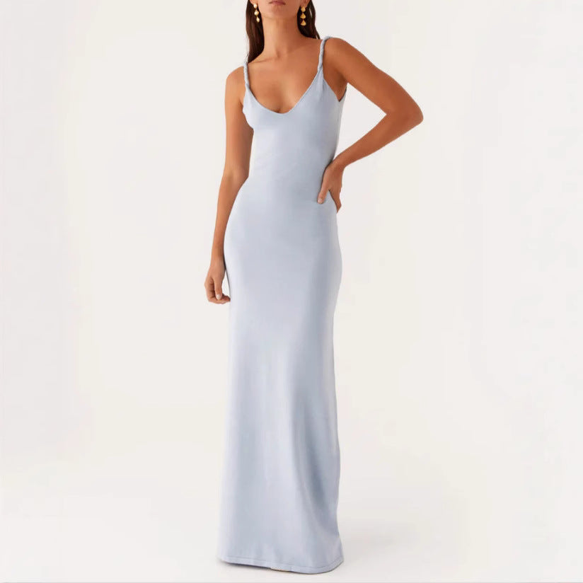 Damen Maxikleid mit schmalen Spaghettiträgern und elegantem V-Ausschnitt Drune
