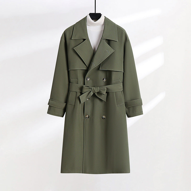 Damen taillierter Doppelreiher-Trenchcoat mit Bindegürtel und Schalkragen Drune