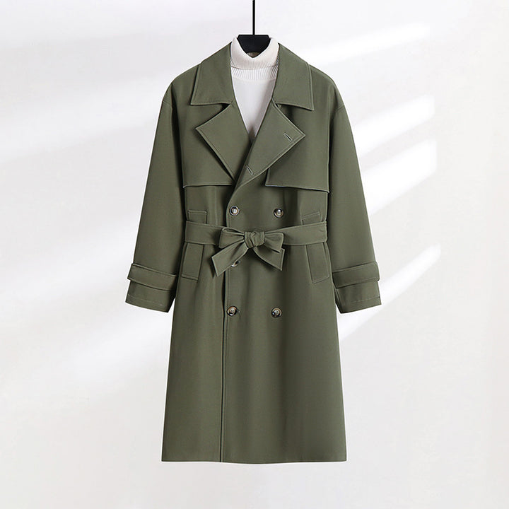 Damen taillierter Doppelreiher-Trenchcoat mit Bindegürtel und Schalkragen Drune