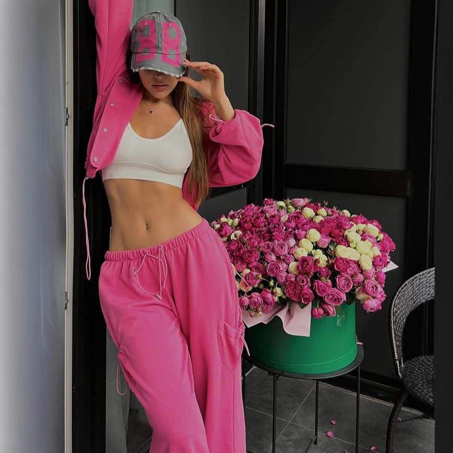 Damen lässiges Zweiteiler-Hoodie-Set mit verlängerter Kapuzenjacke und hochgeschnittener Taillen-Jogginghose Drune